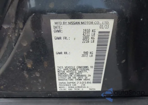 2013 Nissan Altima 2.5 Sv z USA, uszkodzony, nr VIN 1N4AL3AP4DC210586